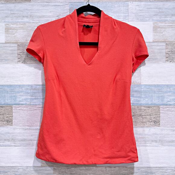 W BY WORTH Ponte Knit Tee Orange V Neck Short Sleeve Cotton Blend Womens P XS - Picture 1 of 5